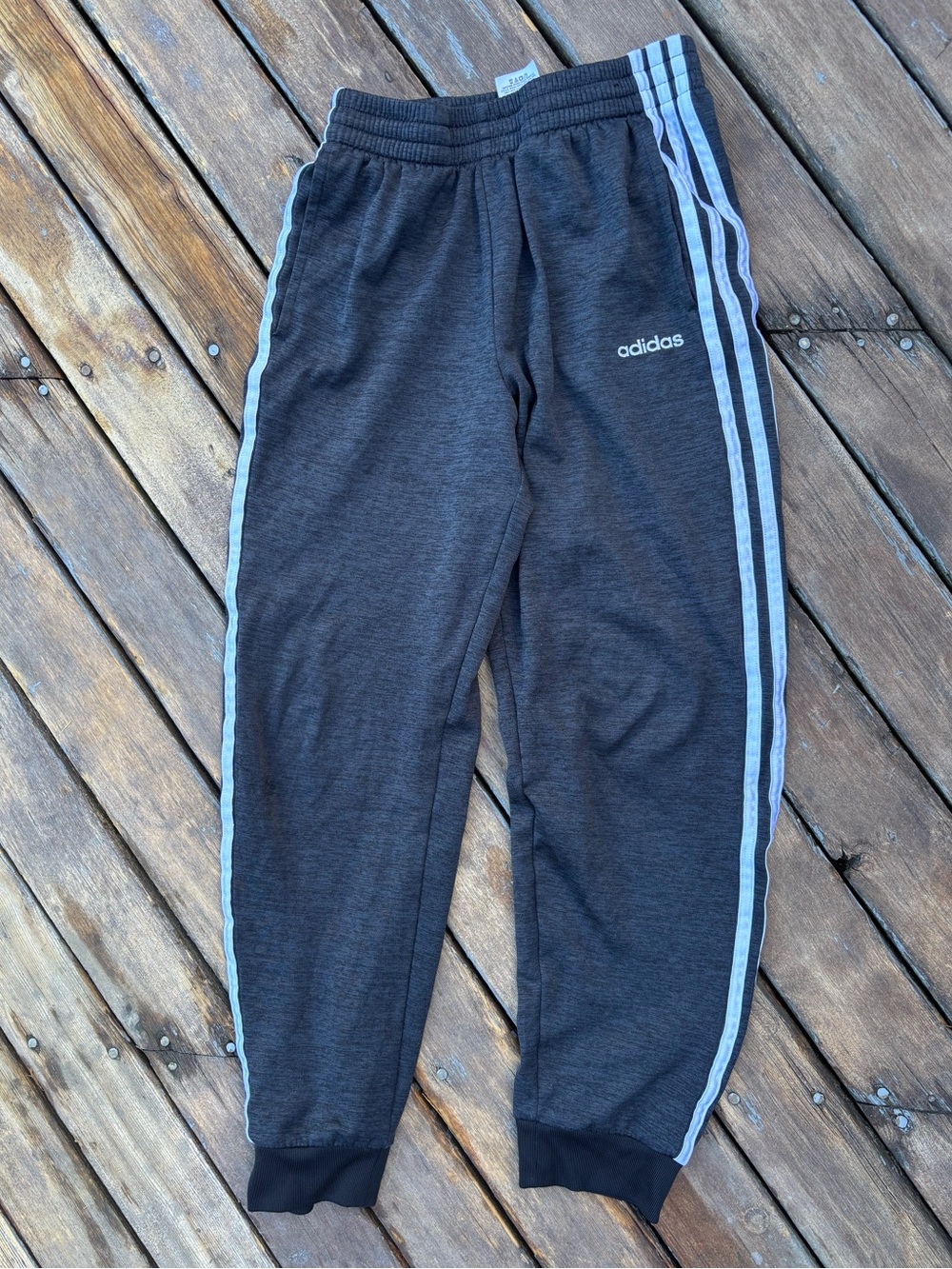 adidas Kids Charcoal Gray Joggers with White Side Stripes